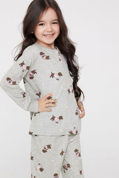 Langer M&auml;dchen-Pyjama aus Baumwolle mit Dackelprint