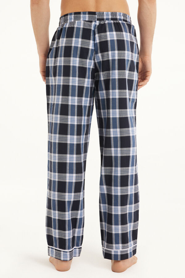 Long Canvas Check Pyjama Bottoms with Piping  