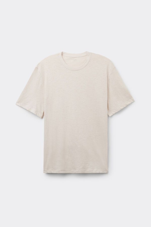 Rundhals-T-Shirt aus Baumwolle und Leinen  