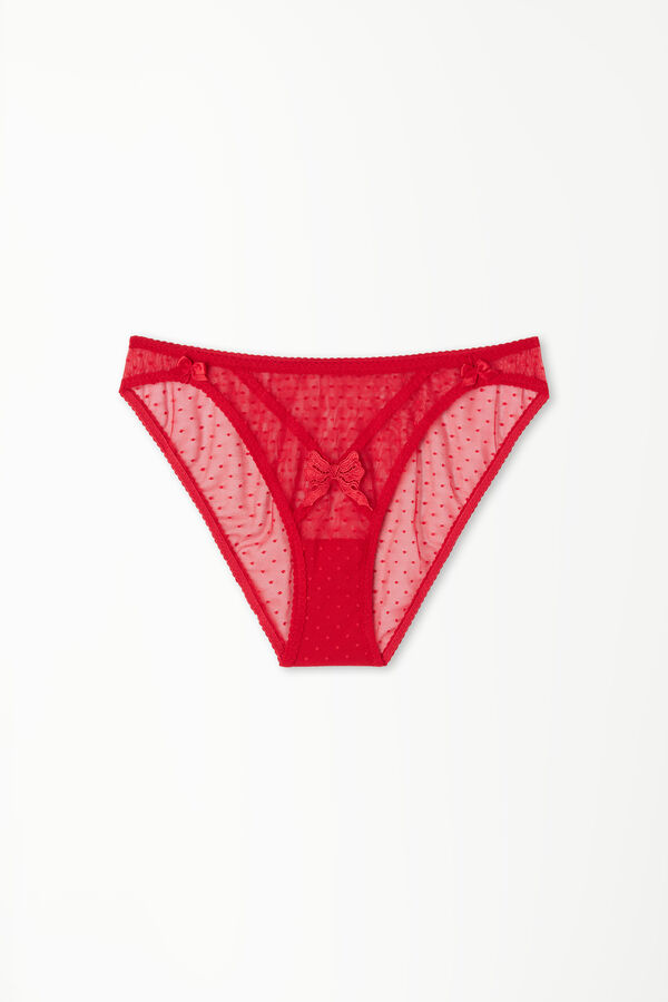 Polka-Dotted Tulle Panties with Macramé Bow  