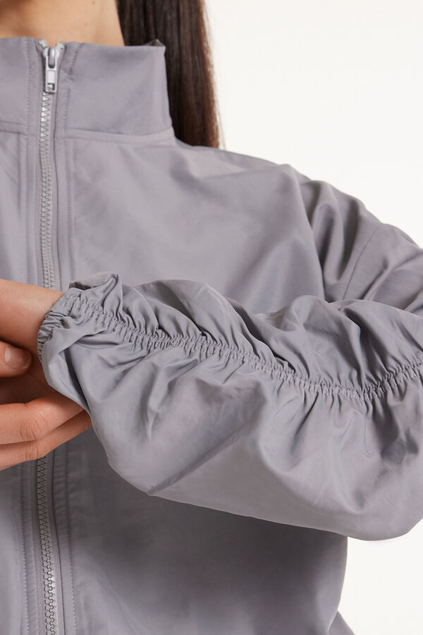 Hooded Technical Fabric Zip Jacket with Ruching  