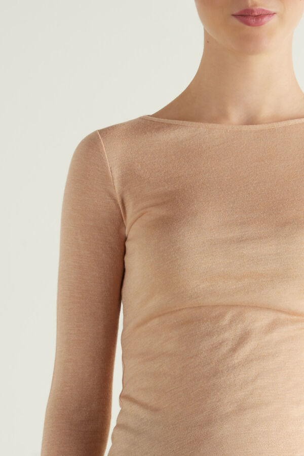 Viscose and Merino Wool Boat Neck Top  