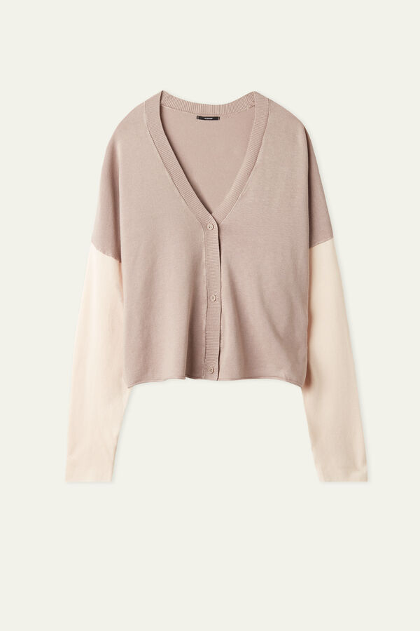 Long-Sleeved Two-Tone Cardigan  
