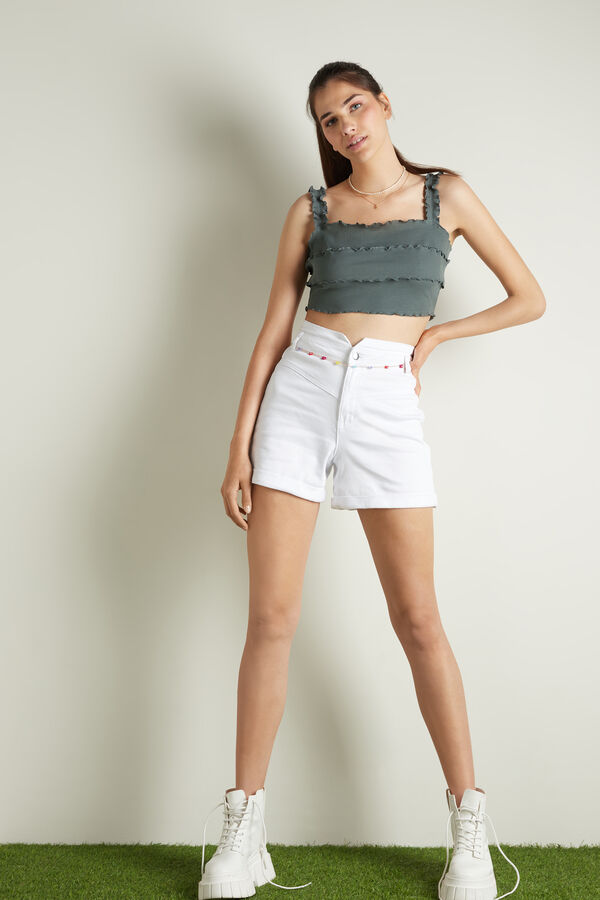 Short Ribbed Camisole Top with Rolled Hem  