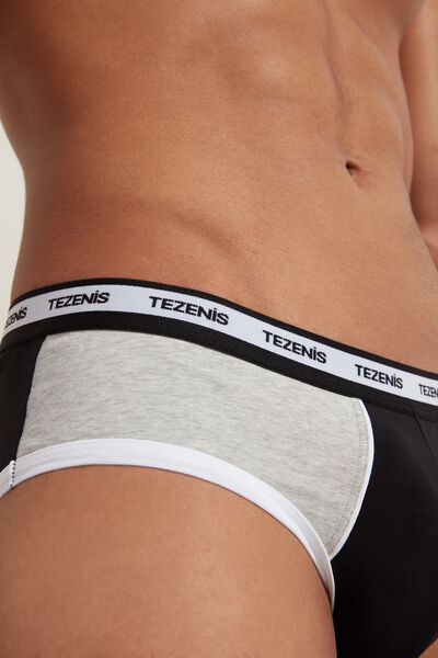Two-Tone Cotton Briefs with Elasticated Logo Waistband