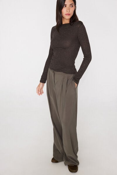 Camisola Manga Comprida Decote Barco com L&atilde; Merino Lam&eacute; e Viscose