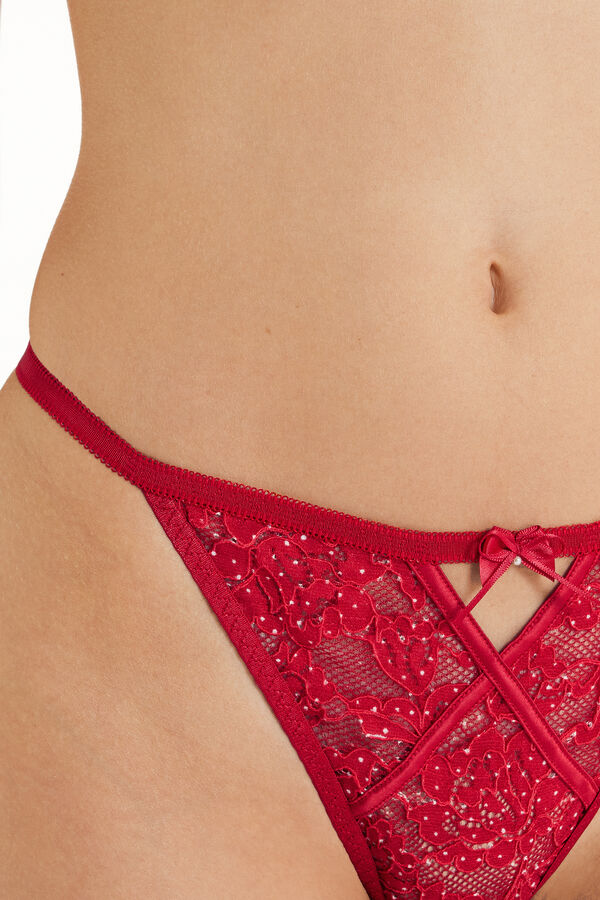 Tanga con Tira Lateral Fina Red Roses Pois  