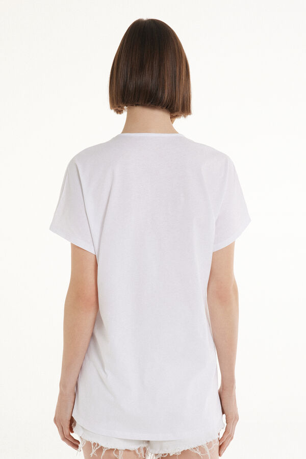 Baumwoll-T-Shirt mit V-Ausschnitt und Abnäher  