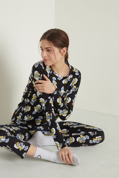 Langer Pyjama aus Baumwolle im Schlumpfine-Print