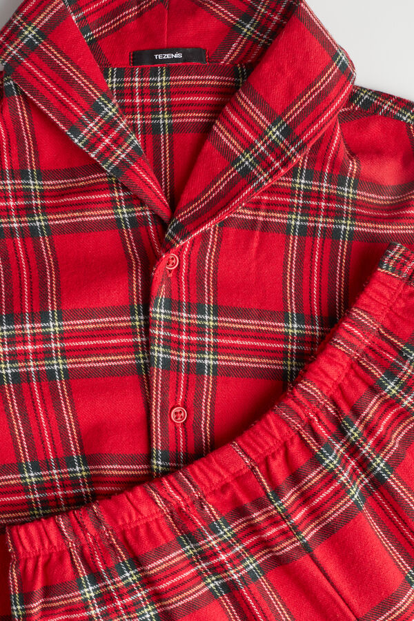 Langer Kinder-Flanellpyjama mit schottischem Weihnachtsprint  