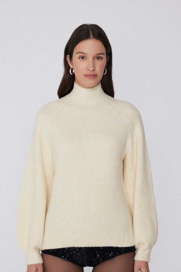 Maglione Maniche Lunghe a Costine Collo Cratere  