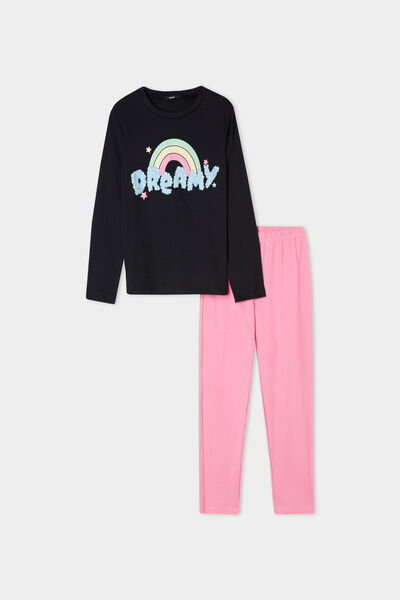 Langer Mädchenpyjama aus Baumwolle mit Dreamy-Print
