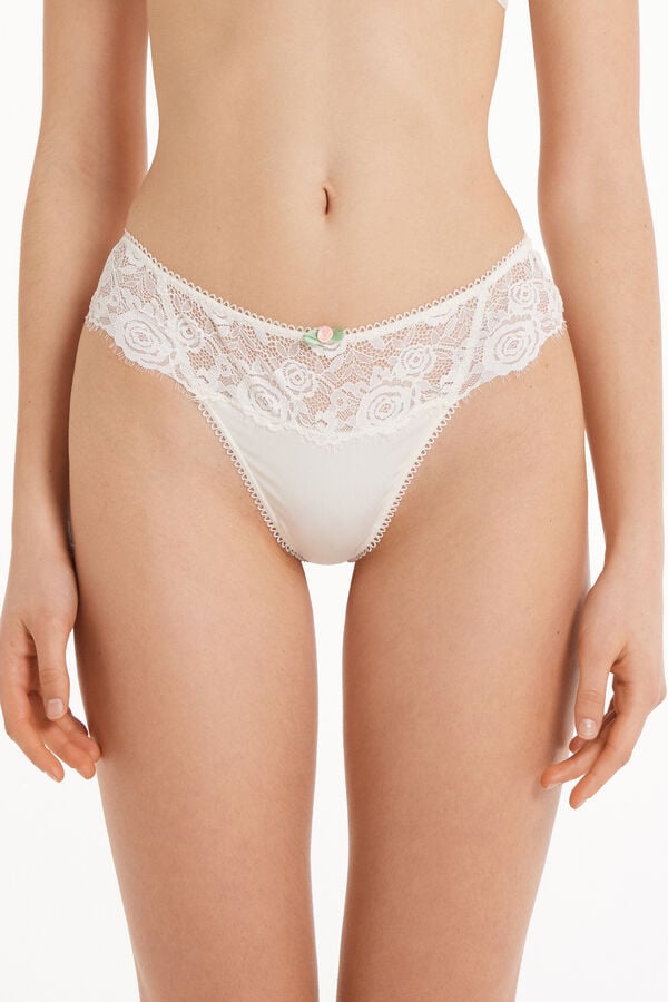 Milk Roses Lace High-Cut G-String  