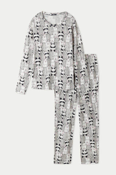 Langer Pyjama aus Baumwolle mit Pandaprint