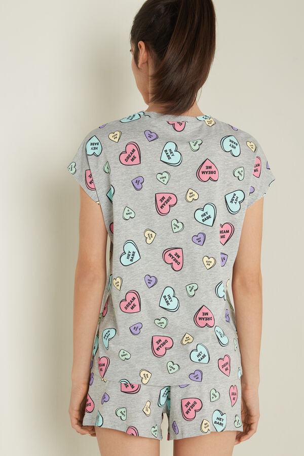 Kurzer Baumwoll-Pyjama mit halblangen Ärmeln und Nachricht-mit-Herz-Print  