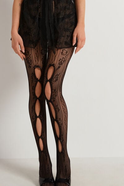 Small Fishnet Tights with Lace Effect Pattern