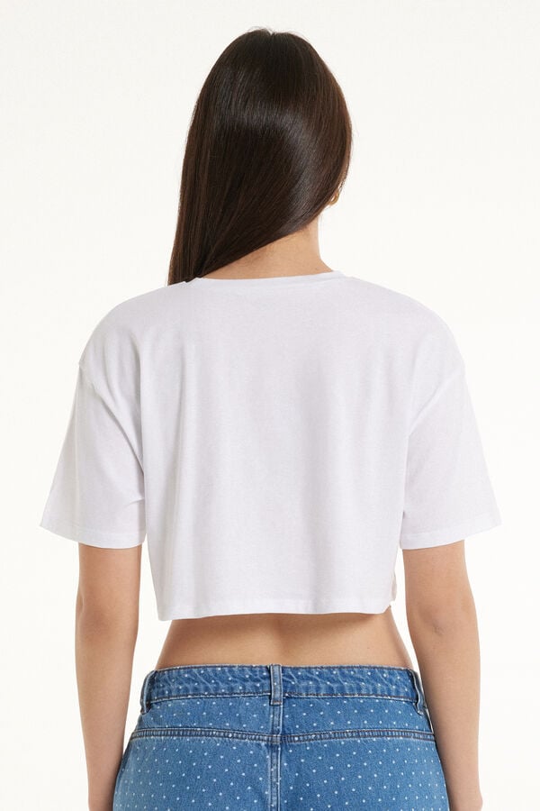 Kurzes Baumwoll-T-Shirt mit Rundhalsausschnitt und Boxy-Passform  