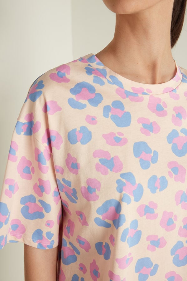 Kurzer Baumwoll-Pyjama mit halblangen Ärmeln und Leopardenprint  