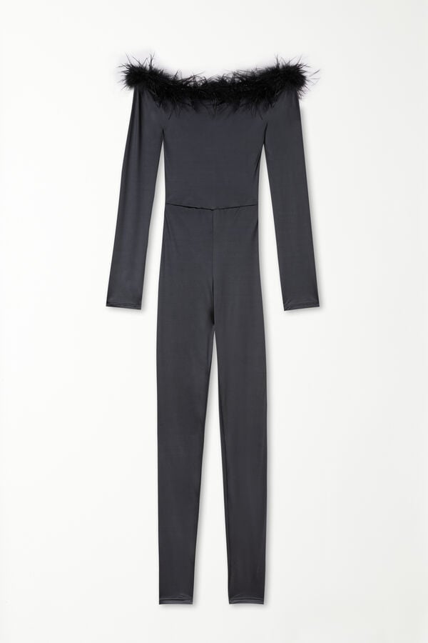 Limited Edition Microfibre Jumpsuit with Feathers  
