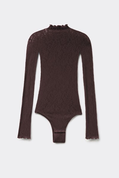 Body Manches Longues Dentelle Fleurie Sans Coutures