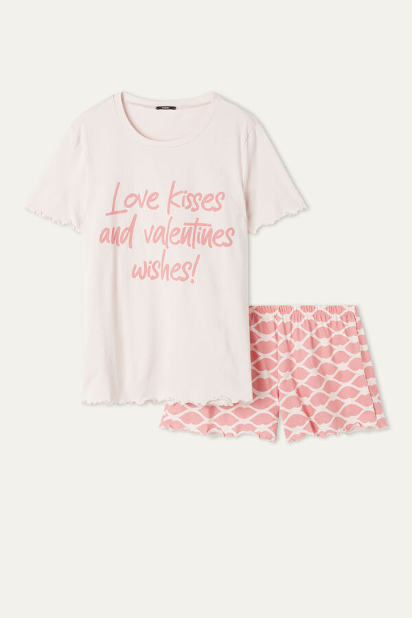 Kurzer Pyjama mit „Kisses“-Print  