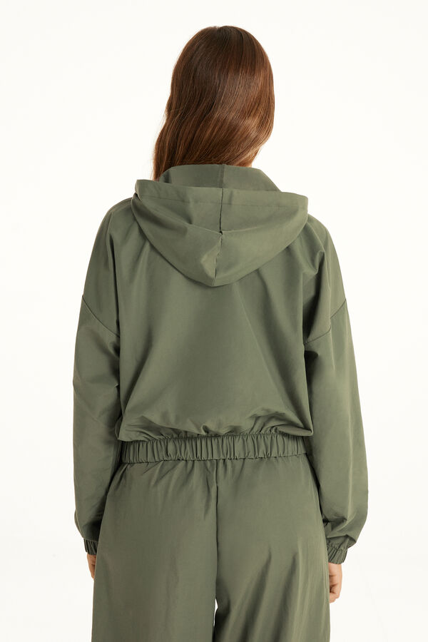 Zippered Hooded Technical Fabric Jacket  