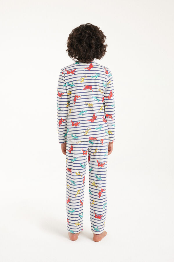 Langer Pyjama aus Baumwolle mit Flugzeug-Streifen-Print  