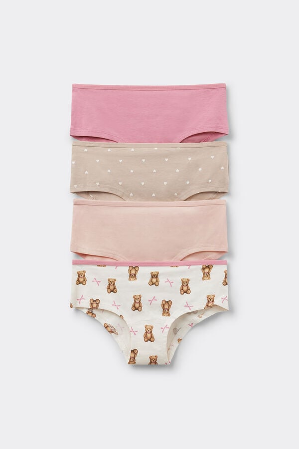 4 Pairs of Girls&rsquo; Printed Cotton Shorts  