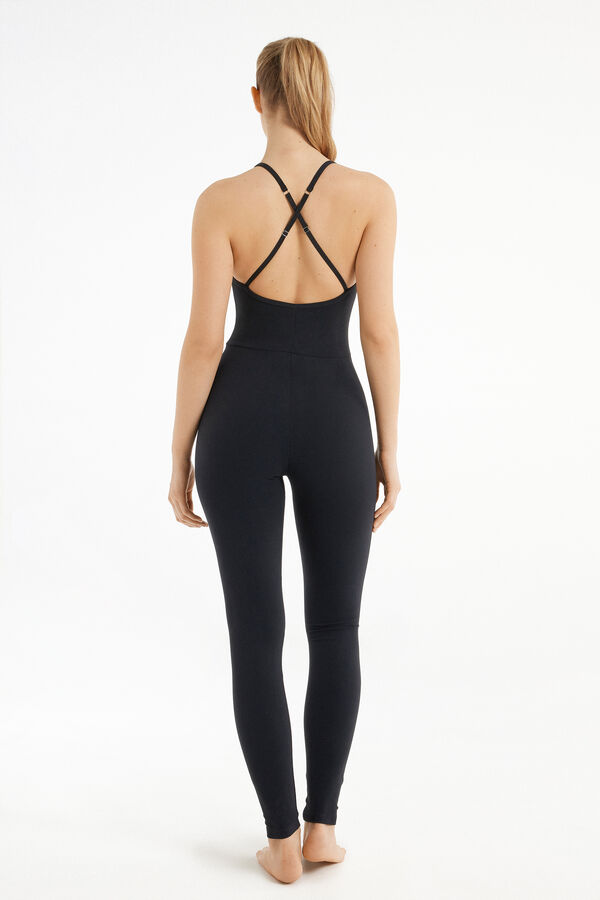 Long Soft Microfibre Short Bodysuit with Narrow Shoulder Straps and Gathering  