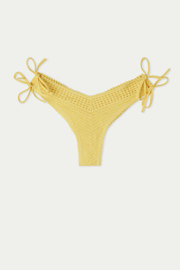 Pale Yellow Crochet Brazilian Bikini Bottoms with Ties  
