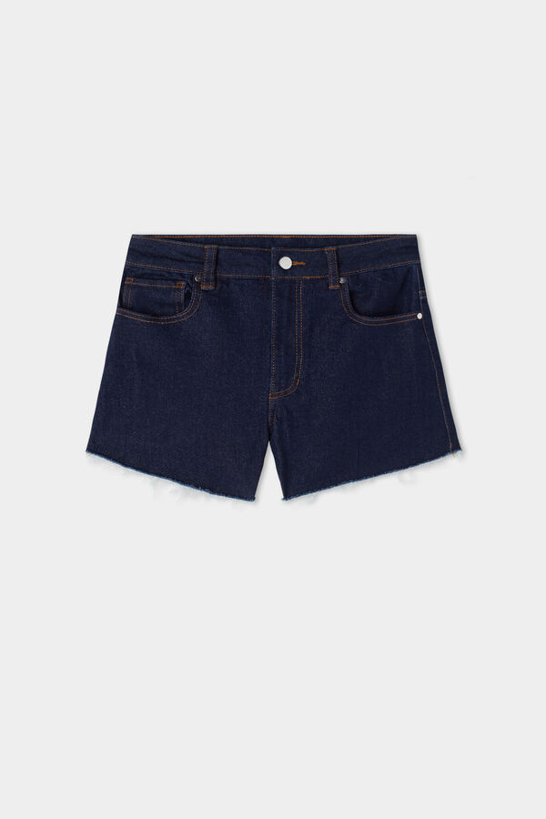 High-Waist Shorts in Fringed Denim  