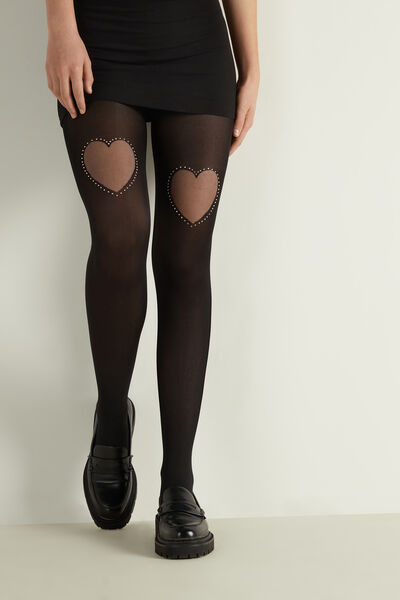 Patterned 50 Denier Tights with Cut-Outs and Rhinestones