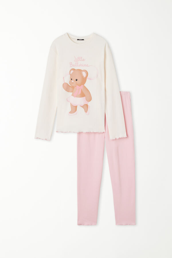 Pijama Largo de Algodón Grueso para Niña con Estampado de Bailarina  