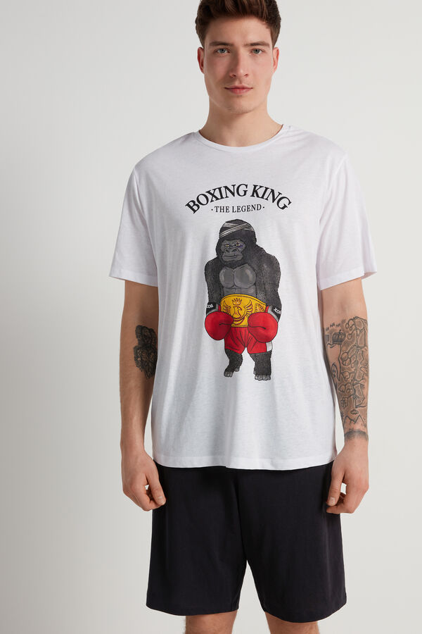 Boxing King Print Short Cotton Pajamas  