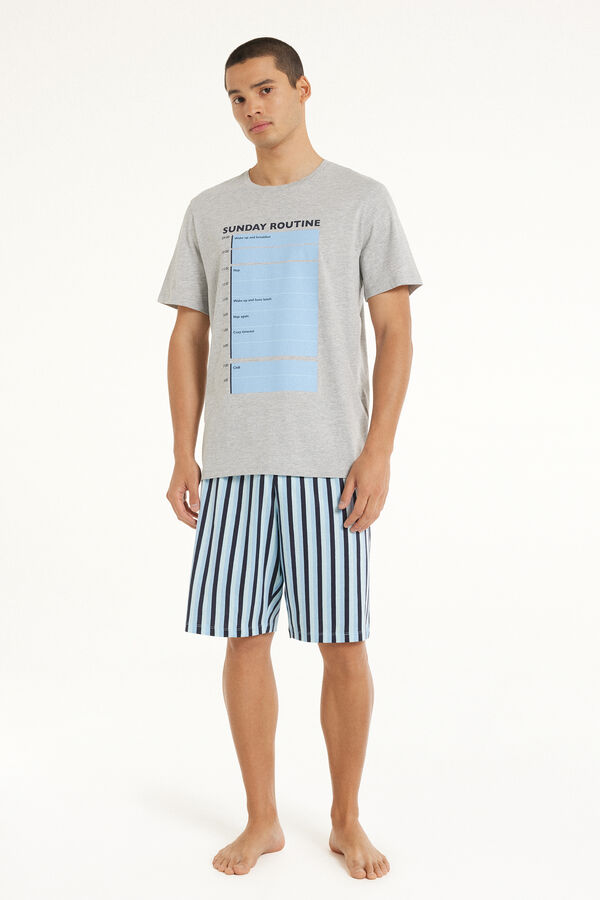 Short Cotton Pyjamas with "Sunday Routine" Print  