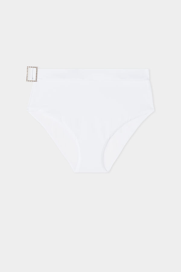 Crystal Buckle High-Waist Bikini Bottoms  