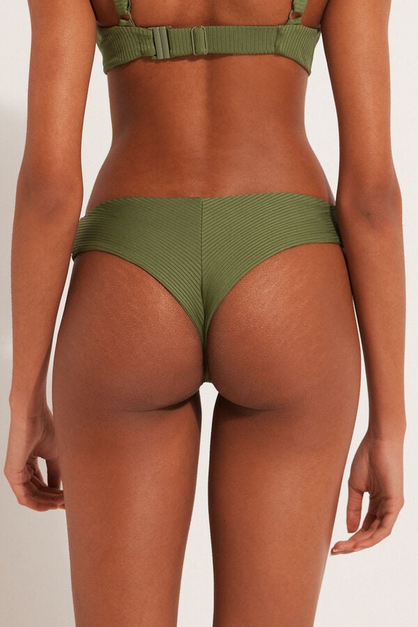 Rounded High-Cut Brazilian Bikini Bottoms in Recycled Ribbed Microfibre  