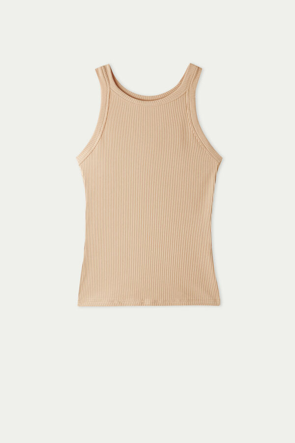 Camiseta de Tirantes de Canalé de Algodón con Espalda Nadadora  