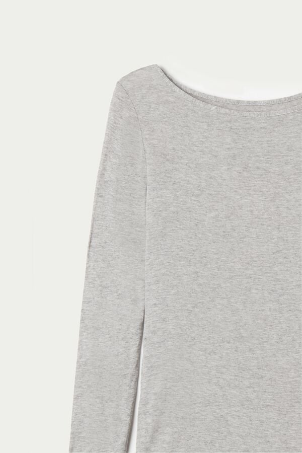 Boat-Neck Top in Viscose and Merino Wool  