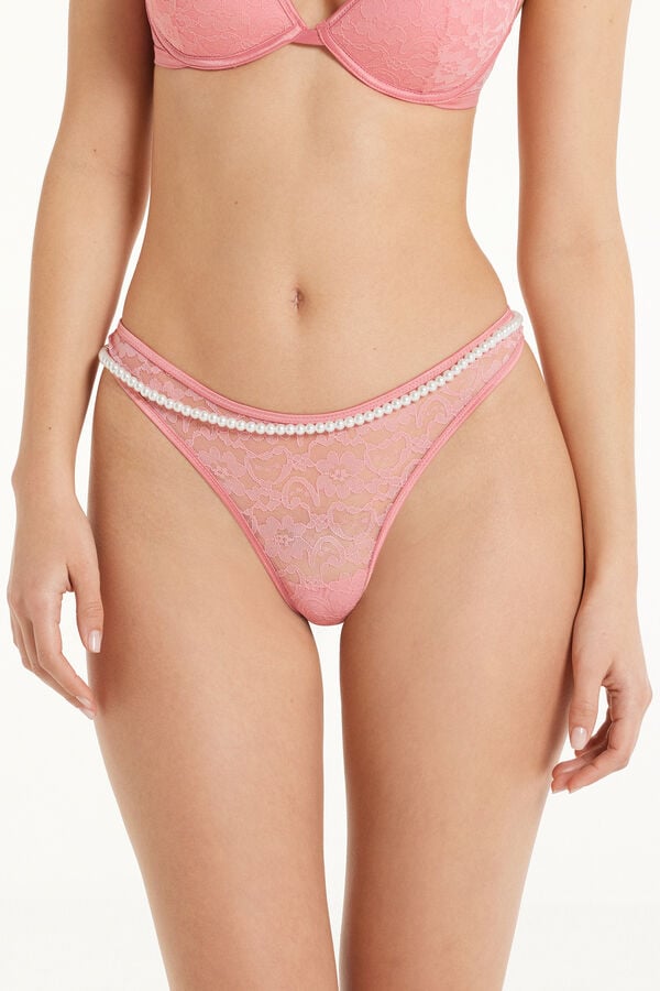 Pearl Pink Lace Thong  