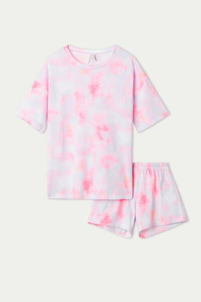 Kurzer Pyjama für Mädchen mit Batikprint