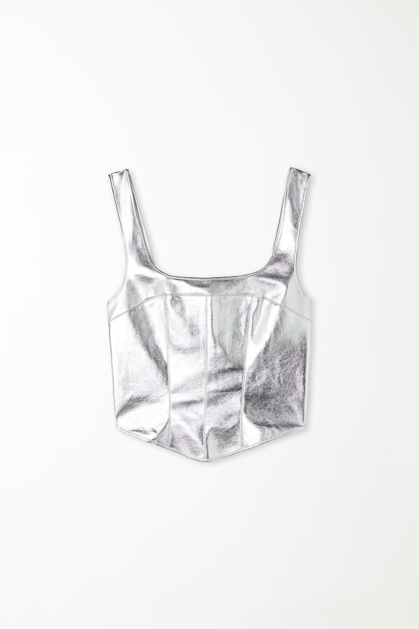 Metallic-Effect Sleeveless Crop Top  