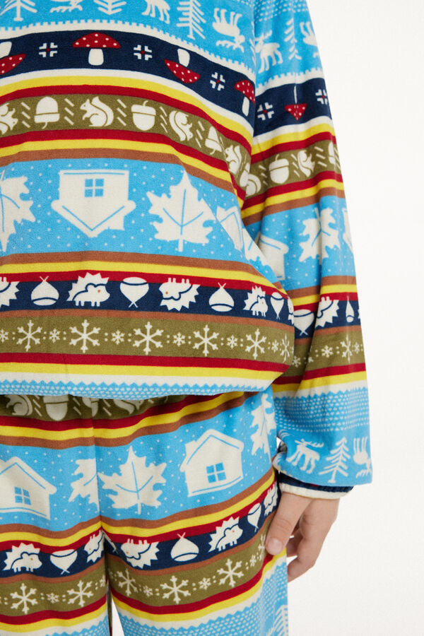 Langer Pyjama aus Mikrofleece mit Norwegerprint  