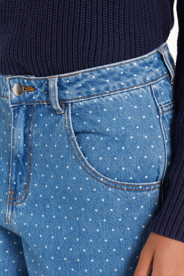 Jeans Lunghi a Palazzo con Stampa Pois  
