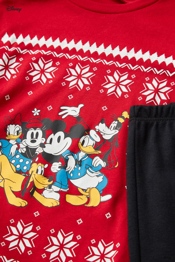Długa Bawełniana Piżama Dziecięca z Bożonarodzeniowym Nadrukiem Mickey Disney  