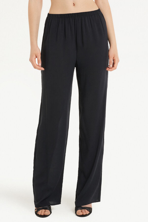 Viscose Canvas Straight Cut Trousers  