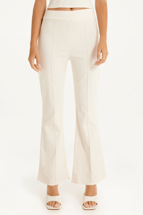 Cropped Flared Trousers in Stretch Canvas  
