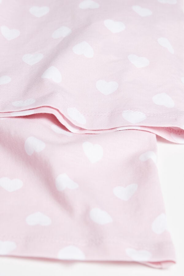 Girls’ Short Cotton Pyjamas with Heart Print  