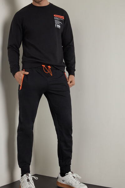 Long Fleece Pants with Contrast Color Zipper