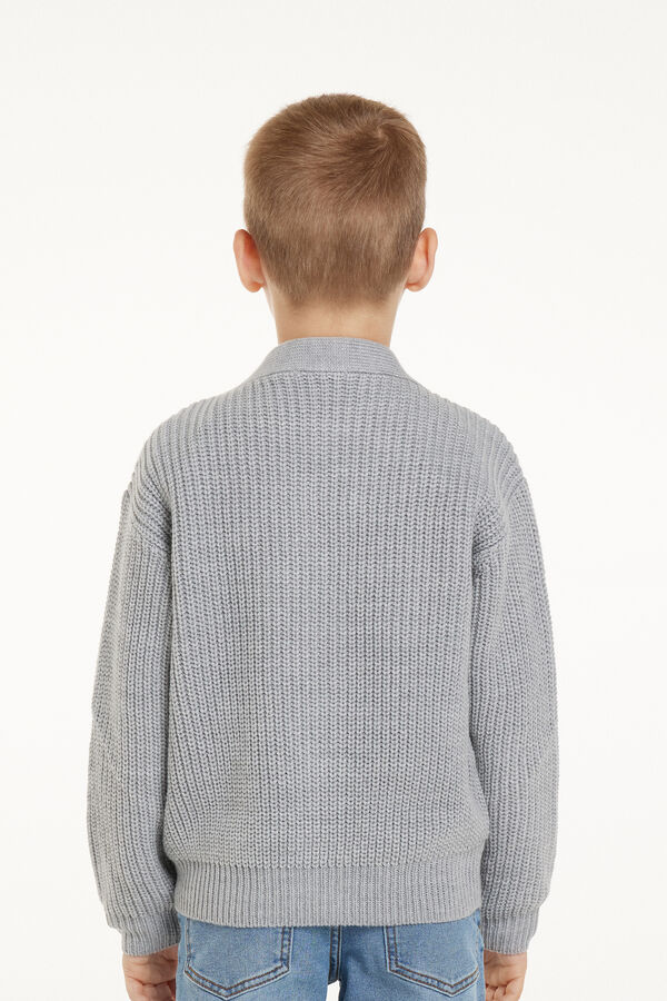 Boys’ Ribbed Long-Sleeved Cardigan with Buttons  